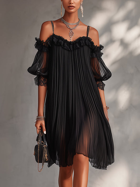 Victoria minivestido negro de muselina con hombros descubiertos