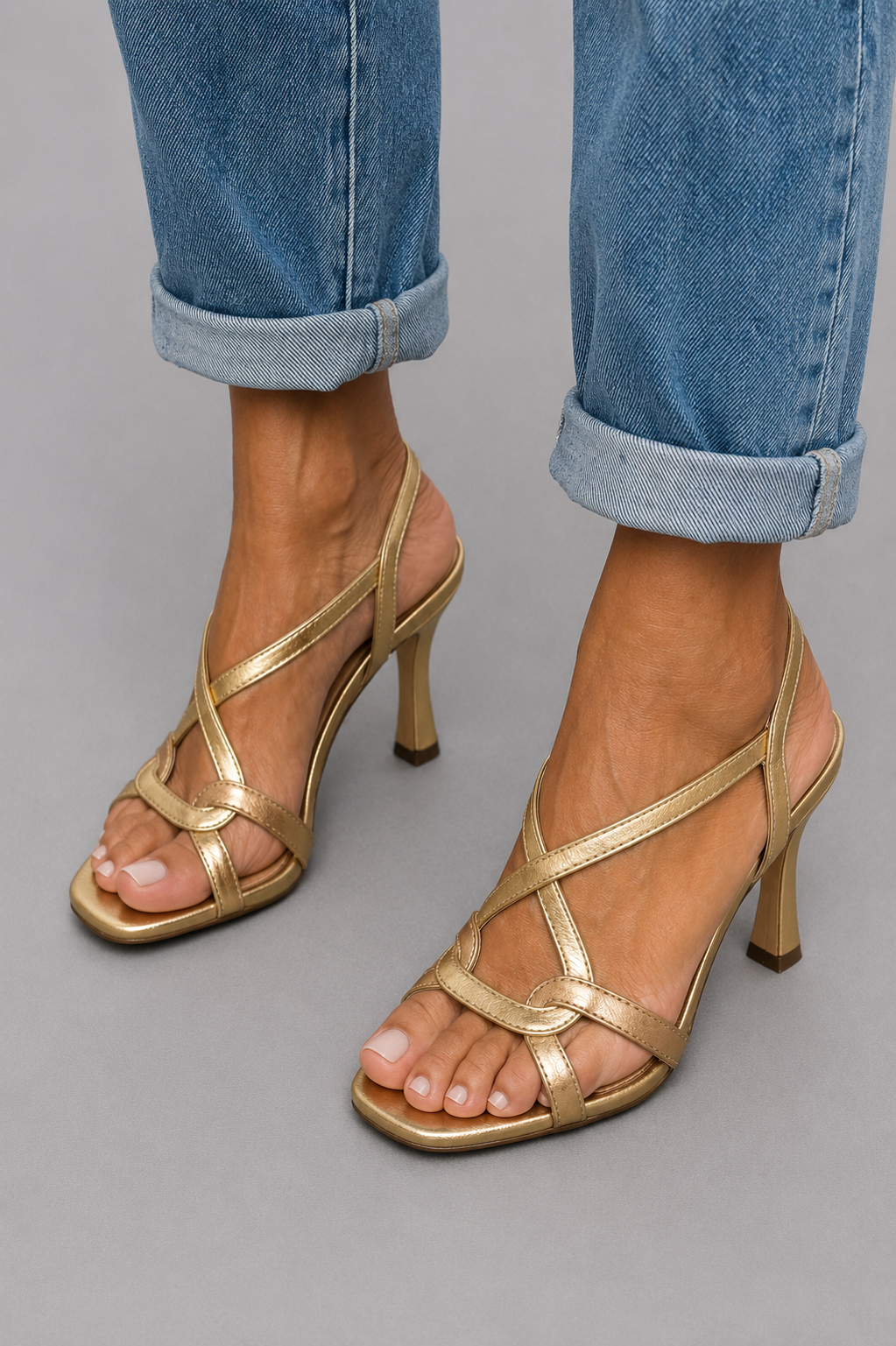 Cassie | Sandalias de tacón dorado de verano