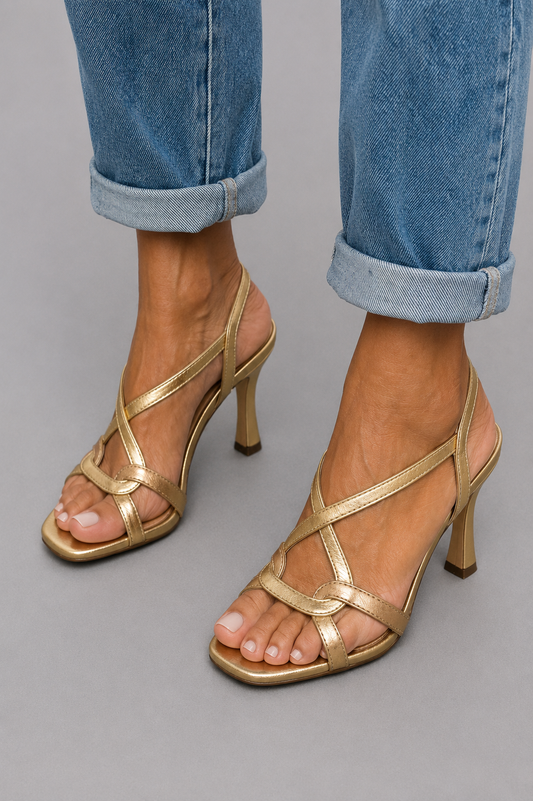 Cassie | Sandalias de tacón dorado de verano