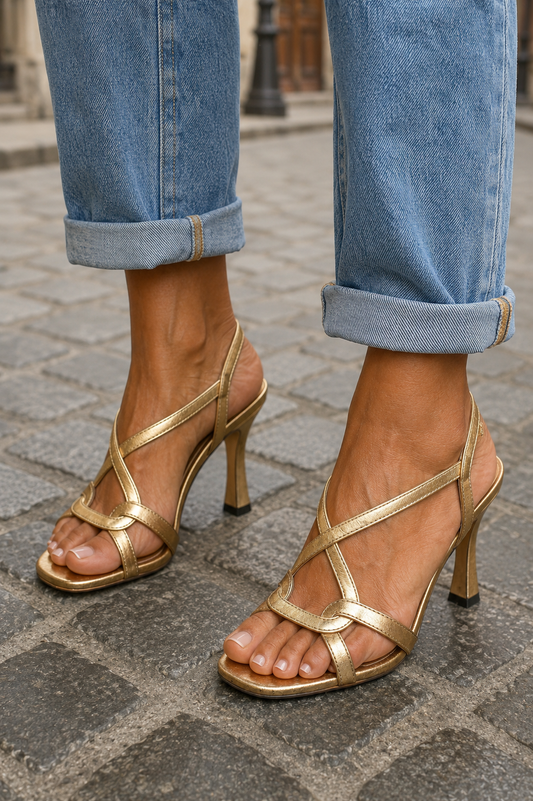 Cassie | Sandalias de tacón dorado de verano