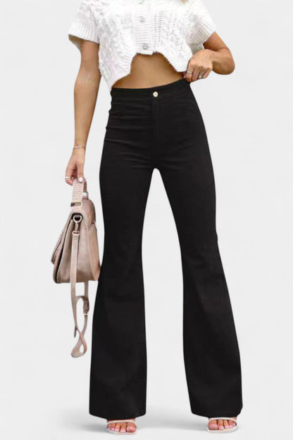 Kiara Pantalones de Terciopelo de Pierna Ancha de Cintura Alta